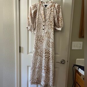 Ann Taylor animal print short sleeve maxi shirt dress, EUC